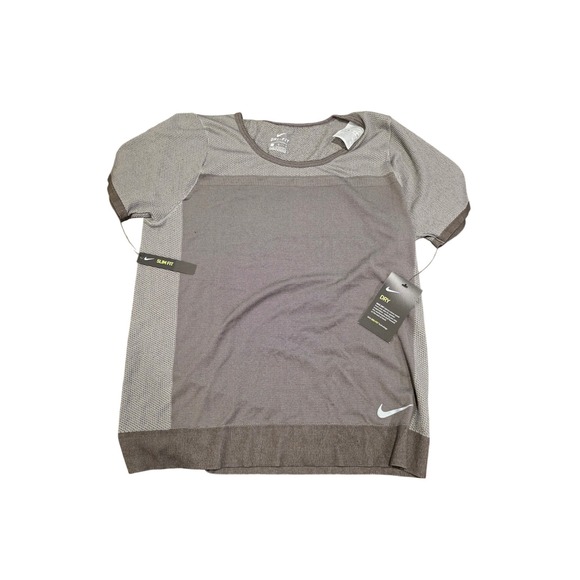 Nike Tops - Nike Womens Dri-FIT Running Top Slim Fit Grey Short Sleeve Shirt AT0576-060 L
